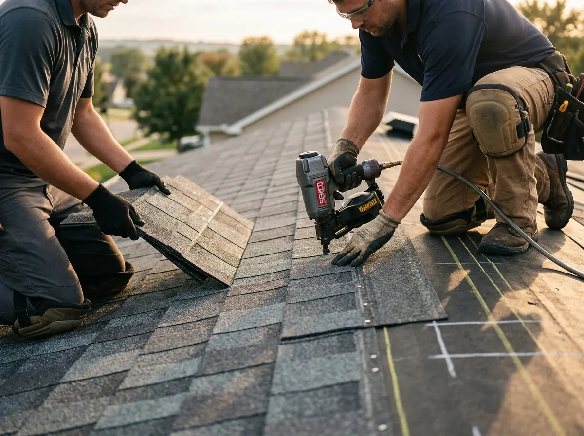 Professional roofer working on a residential roof in Juneau